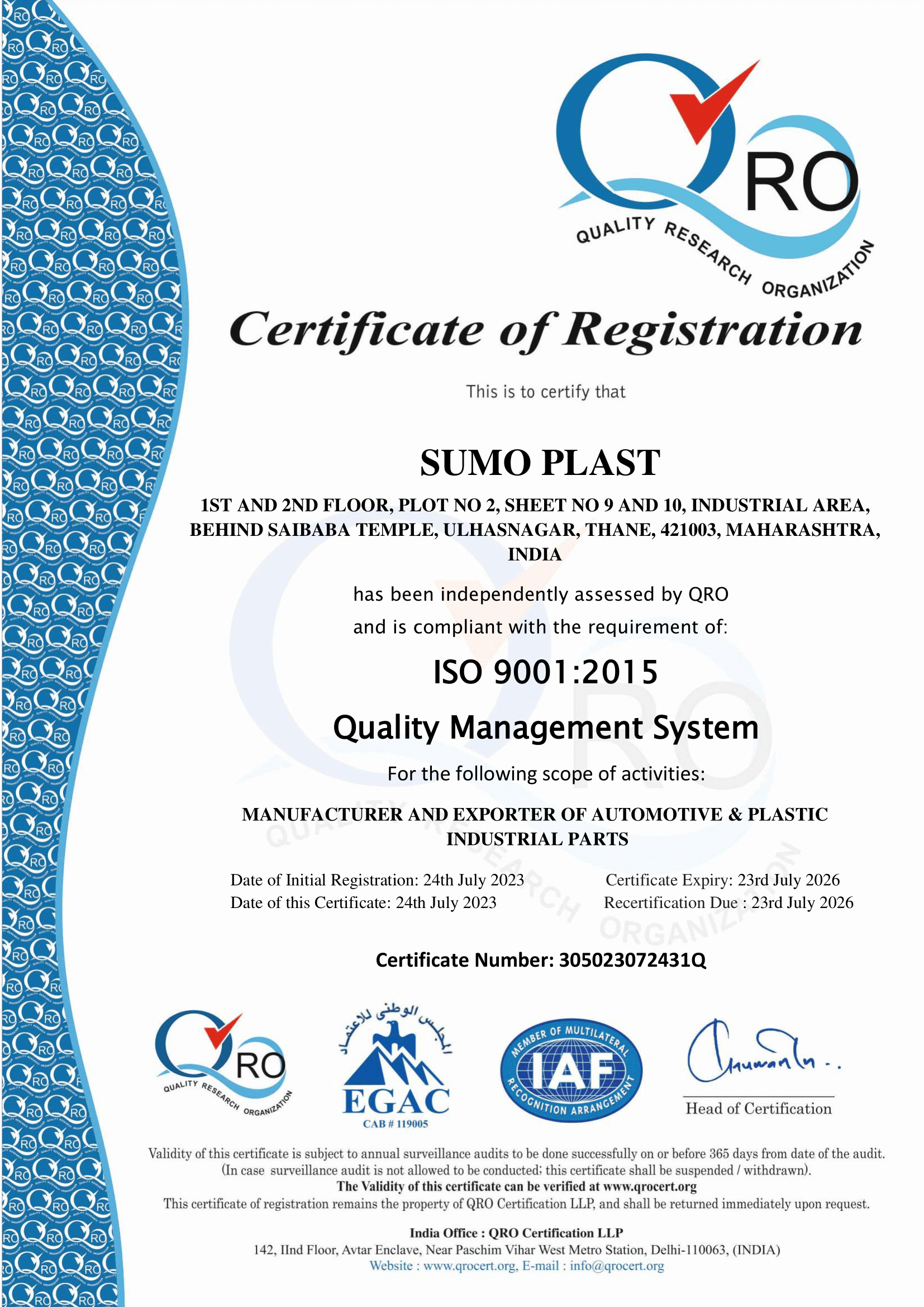 ISO 9001:2015 Certificate